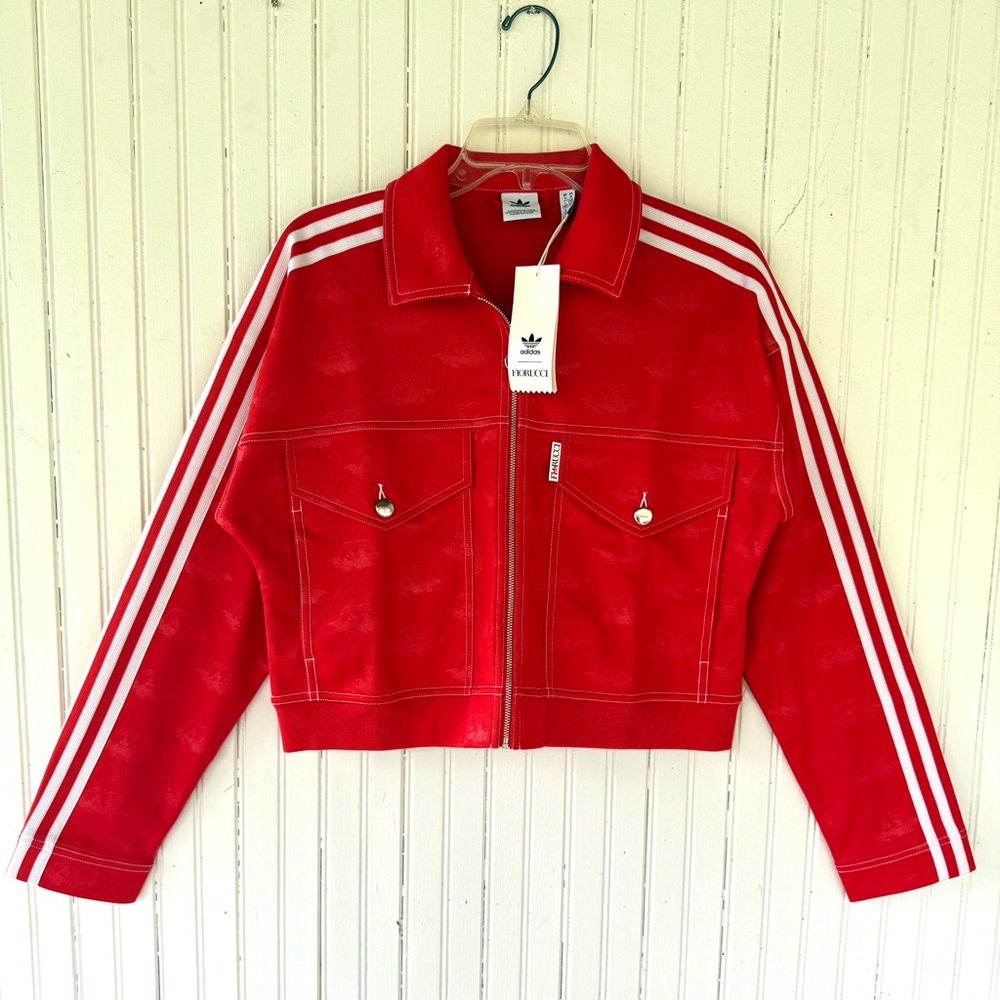 Adidas Originals Fiorucci Size M Red Crop Racing Jacket Track Stripes - New